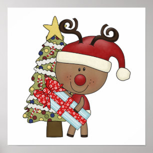 Rudy Reindeer Holiday Tree Poster