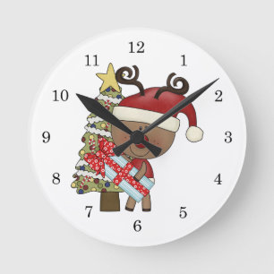 Rudy Reindeer Holiday Tree Round Clock