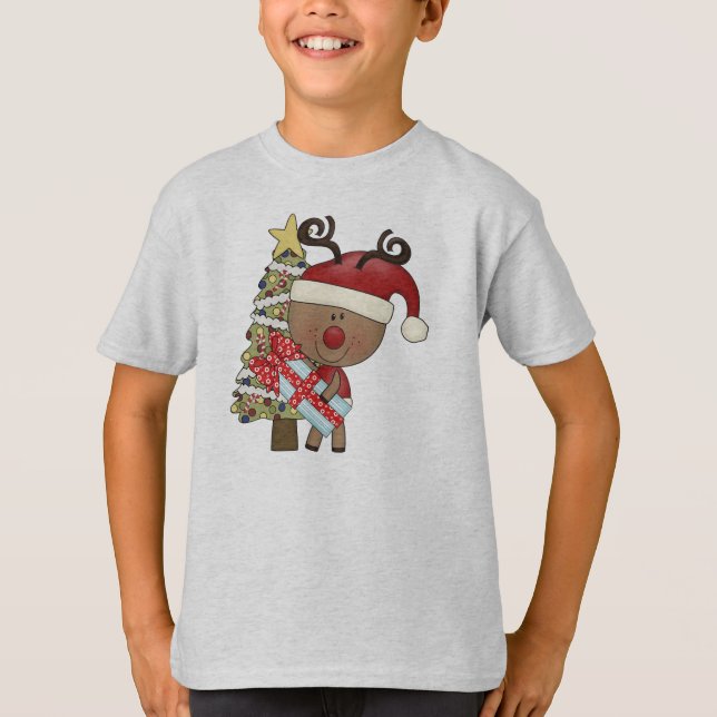 Rudy Reindeer Holiday Tree T-Shirt (Front)