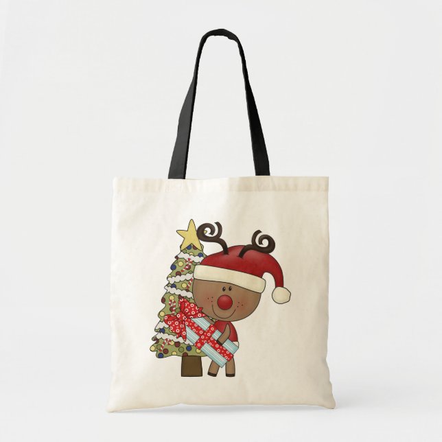 Rudy Reindeer Holiday Tree Tote Bag (Front)