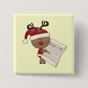 Rudy Reindeer Naughty or Nic 15 Cm Square Badge