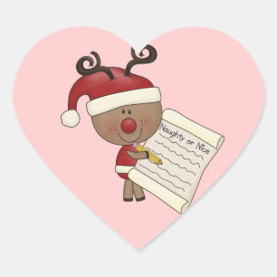 Rudy Reindeer Naughty or Nic Heart Sticker