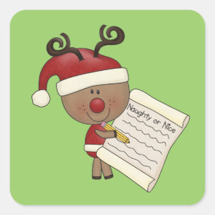 Rudy Reindeer Naughty or Nic Square Sticker