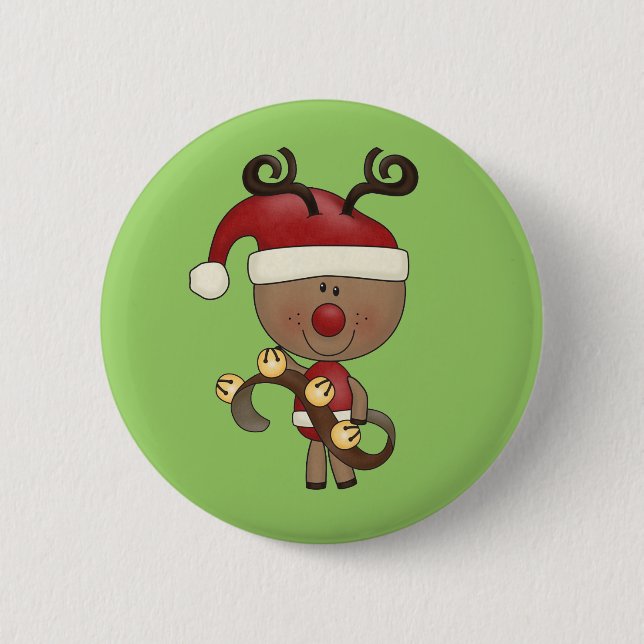 Rudy Reindeer With Bells 6 Cm Round Badge (Front)