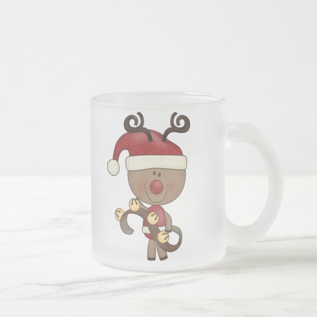 Rudy Reindeer With Bells Frosted Glass Coffee Mug (Right)