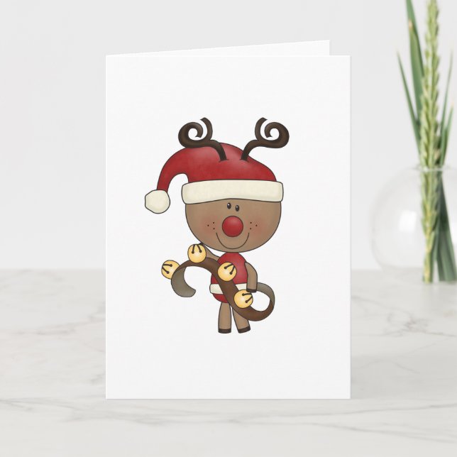 Rudy Reindeer With Bells Holiday Card (Front)