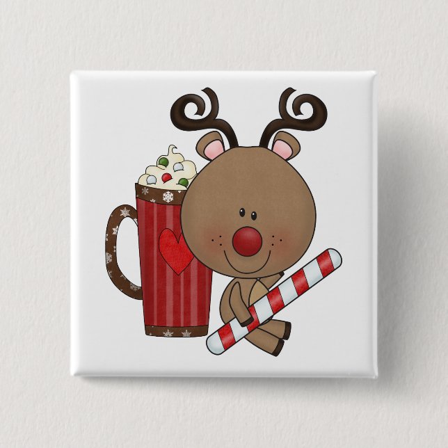 Rudy Reindeer With Cocoa 15 Cm Square Badge (Front)