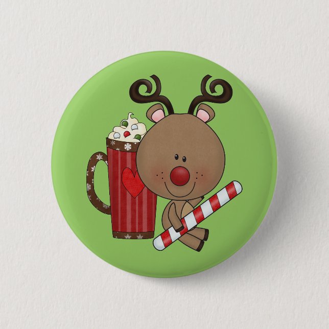 Rudy Reindeer With Cocoa 6 Cm Round Badge (Front)