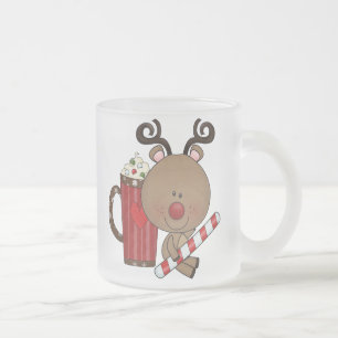 Rudy Reindeer With Cocoa Frosted Glass Coffee Mug