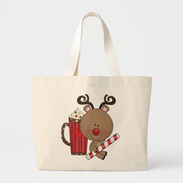 Rudy Reindeer With Cocoa Large Tote Bag (Front)