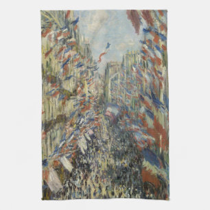 Rue Montorgueil in Paris by Claude Monet Tea Towel