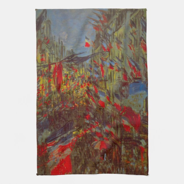 Rue Montorgueil with Flags by Claude Monet Tea Towel (Vertical)