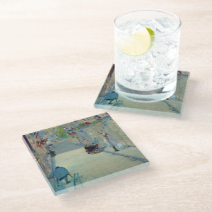Rue Mosnier with Flags Manet Fine Art Painting Glass Coaster