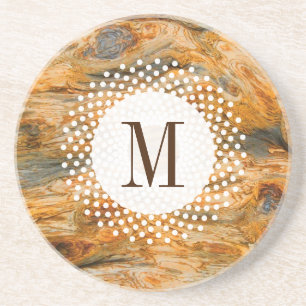 Ruff Brown Wood Texture & White Circles Accents Coaster