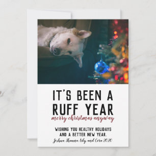 Ruff Year 2020 Red Christmas Dog Photo Holiday Card