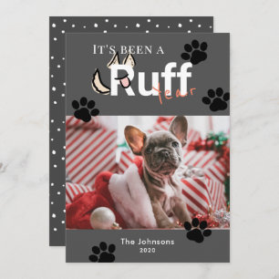 Ruff Year Dark Gray Dog Photo Christmas Holiday Card