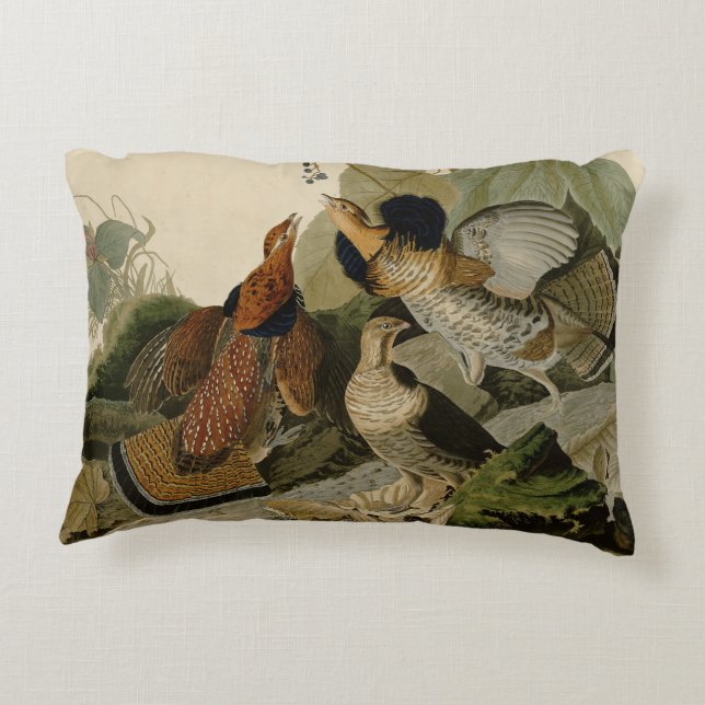Ruffed Grouse Audubon Game Bird Decorative Cushion (Back)