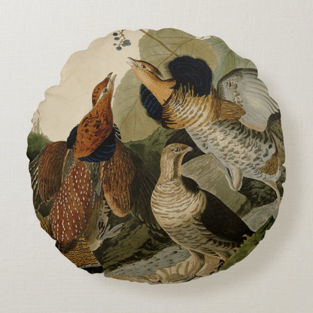 Ruffed Grouse Audubon Game Bird Round Cushion (Front)