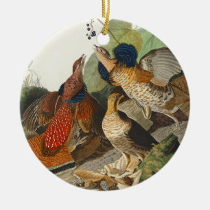 Ruffed Grouse Audubon Wildlife Painting Ceramic Tree Decoration