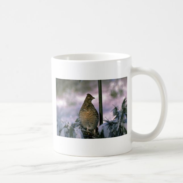 Ruffed Grouse perched in snowy tree Coffee Mug (Right)