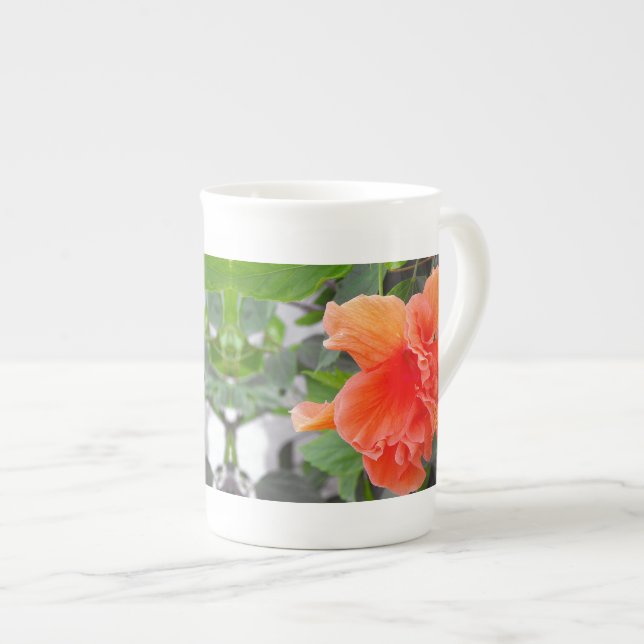 Ruffled Orange Flower Bone China Mug (Front Right)