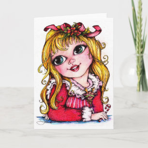Ruffles and Reindeer Big Eye Girl Holiday Card