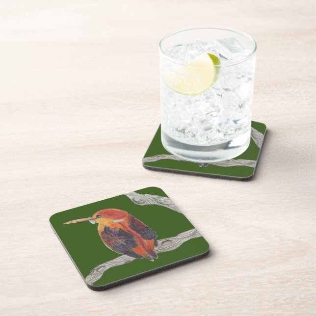 Rufous Backed Kingfisher on a Coaster Set (Right Side)