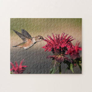 Rufous Bird Hummingbird Flight Wings Flower Jigsaw Puzzle
