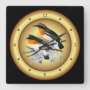 Rufous-Chested Flycatcher ~ Gold/Black Background~ Square Wall Clock
