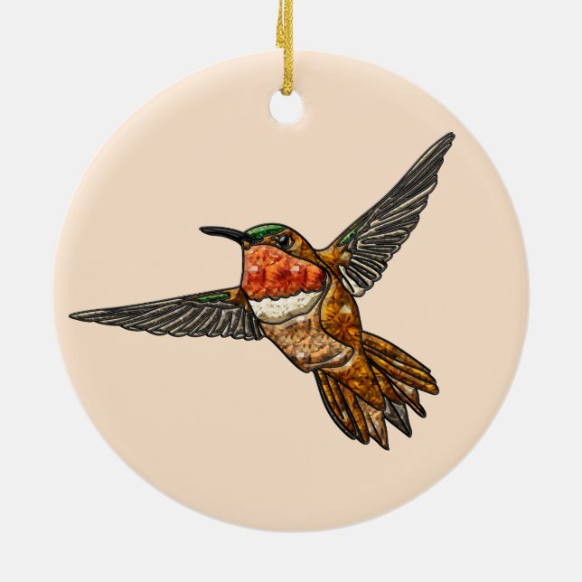 Rufous Hummingbird Ceramic Tree Decoration (Back)