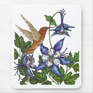 Rufous Hummingbird with Columbine Mouse Pad