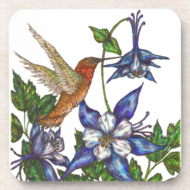 Rufous Hummingbird with Columbines Coaster (Front)