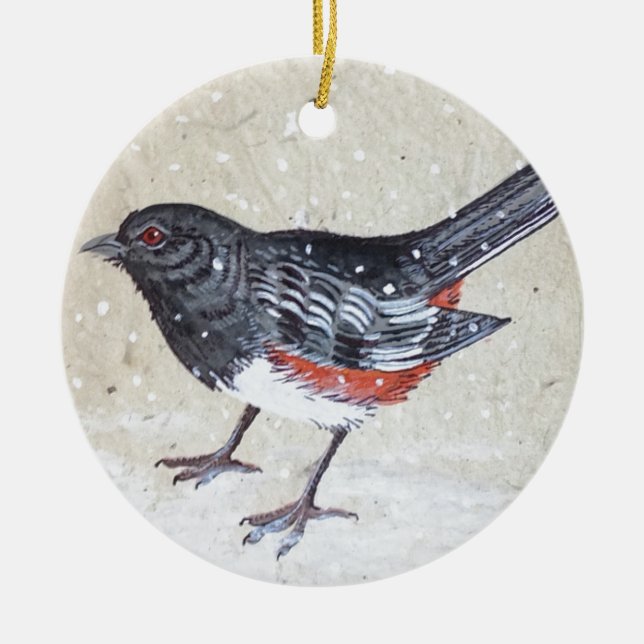 Rufus Sided Towhee Ceramic Tree Decoration (Front)