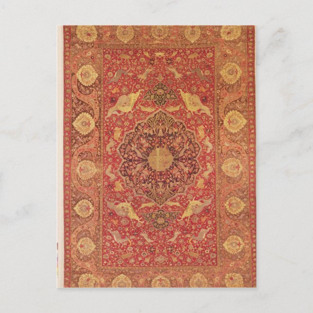 Rug decorated with scenes of fighting animals postcard (Front)