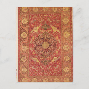 Rug decorated with scenes of fighting animals postcard