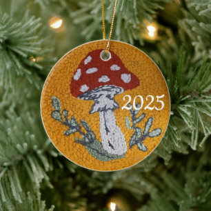 rug hooked design mushroom ornament