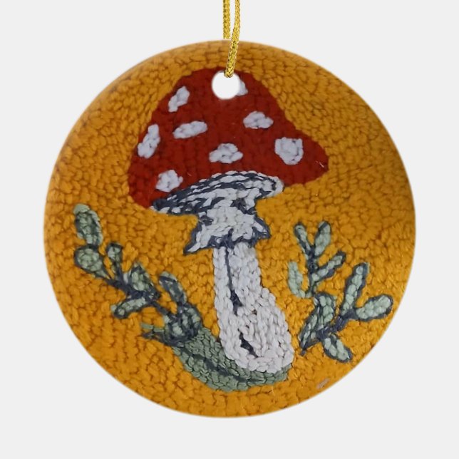 rug hooked design mushroom ornament (Front)