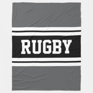 RUGBY Athletic Grey Black White Racing Stripes Fleece Blanket