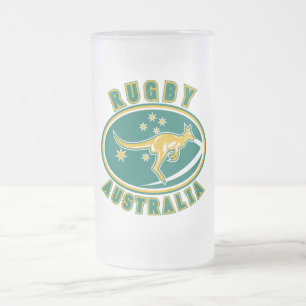 rugby australia kangaroo wallaby aussie frosted glass beer mug