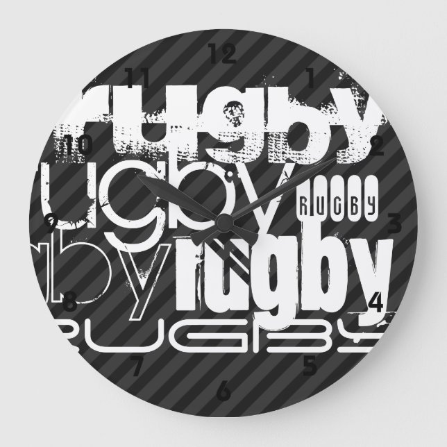 Rugby; Black & Dark Grey Stripes Large Clock (Front)