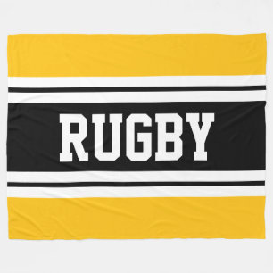 RUGBY Bold Yellow Black White Racing Stripes Fleece Blanket