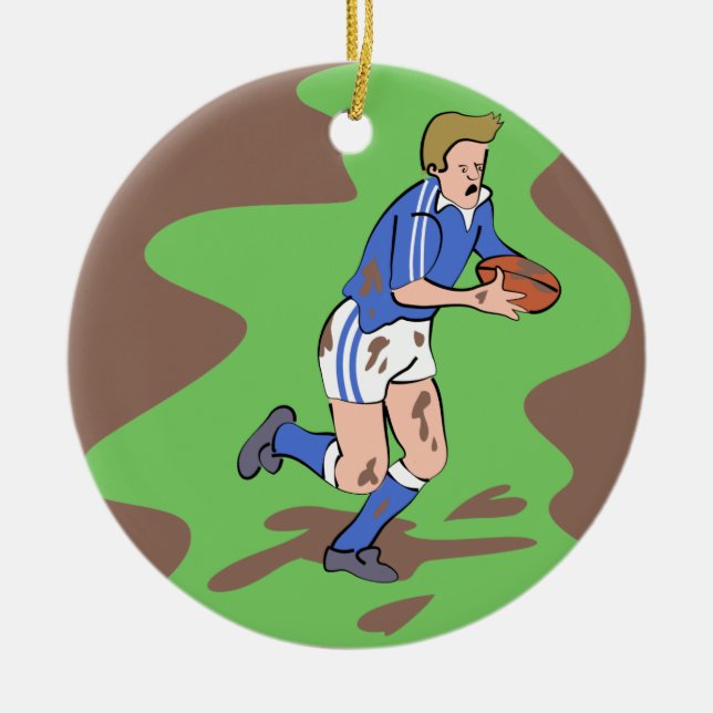Rugby Ceramic Tree Decoration (Front)