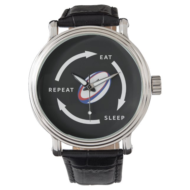 Rugby Eat Sleep Repeat Sports Fan Saying Watch (Front)
