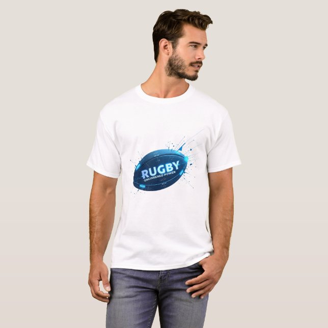 Rugby Engineered Power ,Futuristic Tech Rugby Ball T-Shirt (Front Full)