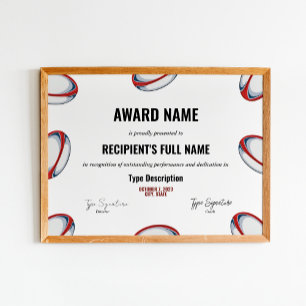 Rugby Excellence Award Certificate - Instant Poster