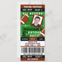 Rugby Football Ticket Photo Birthday Invitation