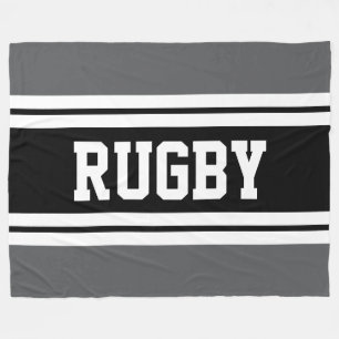 RUGBY Fun Athletic Grey Black White Racing Stripes Fleece Blanket