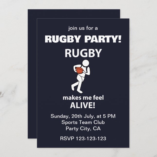 Rugby Makes Me Feel Alive Rugby Party Invitation (Front/Back)
