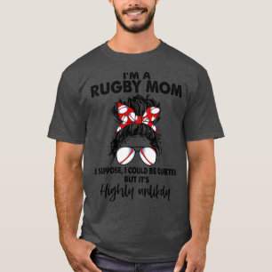 Rugby Mom Messy Bun Hair Design Funny Sport Lover  T-Shirt