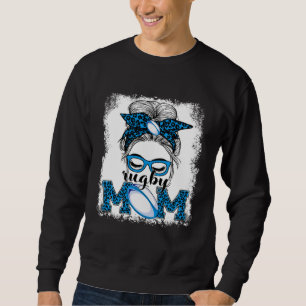 Rugby Mom Mother's Day Game Day Messy Bun Leopard Sweatshirt